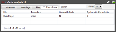screenshot fragment: Procedures tab