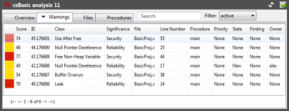 screenshot fragment: Warnings tab