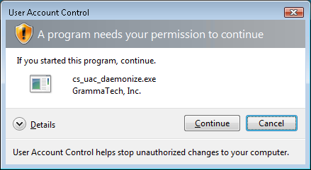 screenshot: UAC dialog