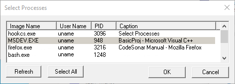 Select Processes Dialog