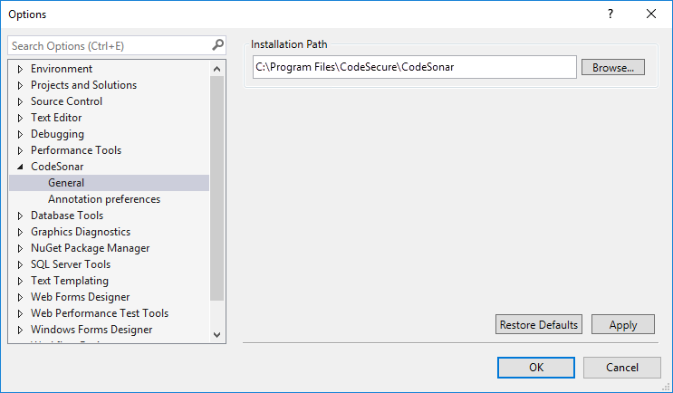 screenshot: options dialog