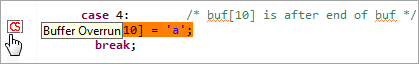 annotated screenshot fragment: Hover over a warning marker to see the class of the corresponding warning