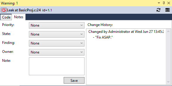 screenshot fragment: Notes tab
