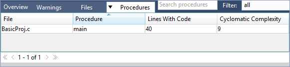 screenshot fragment: Procedures tab