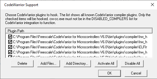 screenshot: additional installation dialog for CodeWarrior plugins