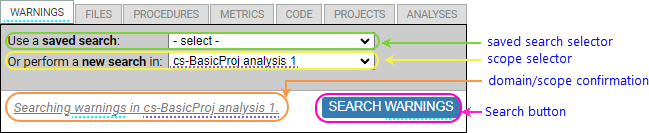 annotated screenshot fragment: search controls