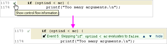 Screenshot fragment: click control flow graphic to view control flow event