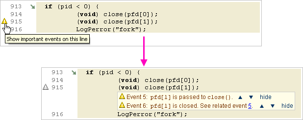 Screenshot fragment: click control flow graphic to view control flow event