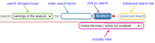 annotated screenshot fragment: search widget