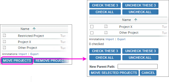 screenshot fragment: expansion after clicking Move Projects