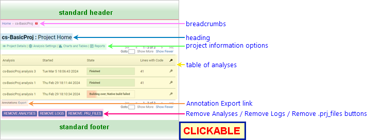 Annotated Screenshot: Project Page