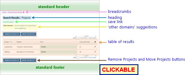 Annotated Screenshot: Project Search Results Page