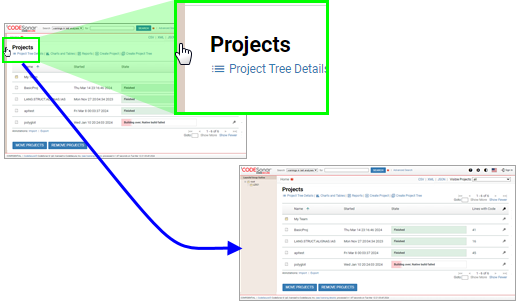screenshot fragment: clicking shaded bar to expand Project Tree Explorer.