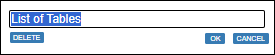 screenshot: list of tables dialog