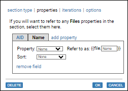 screenshot: section dialog, properties tab