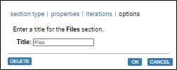 screenshot: section dialog, options tab