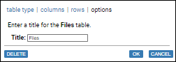 screenshot: table dialog,options tab