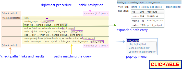 annotated screenshot fragment: search result table