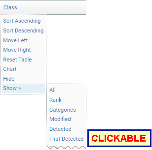 Screenshot fragment: table column menus
