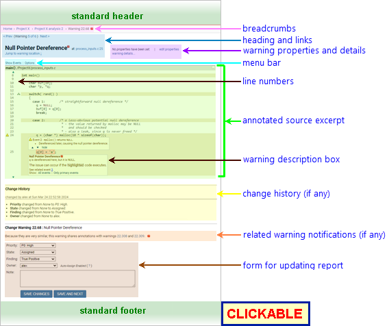 Annotated Screenshot: Warning Report Page