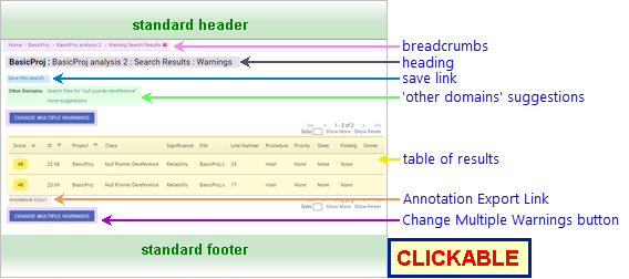 annotated screenshot: Search Results page