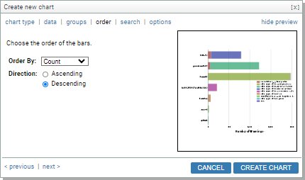 Screenshot: ORDER tab of chart wizard for BAR chart