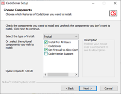 Screenshot:
           Installer, component selection screen