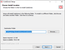 Screenshot:
            installation folder selection screen