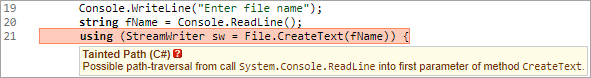screenshot fragment: warning description box for Tainted Path warning
