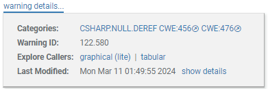 Screenshot fragment: warning information