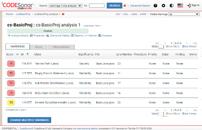 Screenshot: home page for HTML output of analysis results