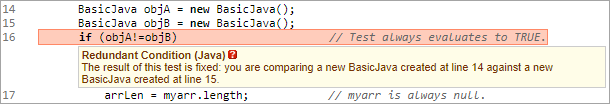 screenshot fragment: warning description box for Redundant Condition warning