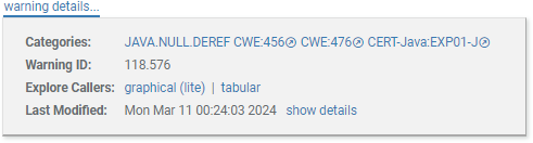 Screenshot fragment: warning information