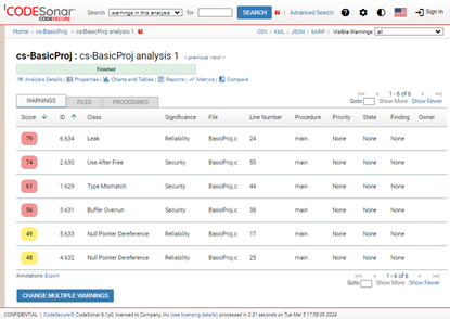 Screenshot: home page for HTML output of analysis results