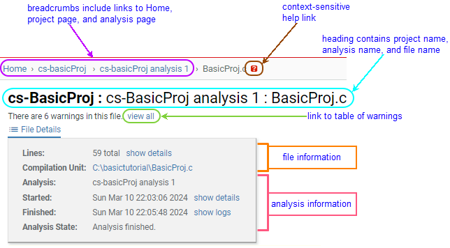 Screenshot: summary information on Source Listing page