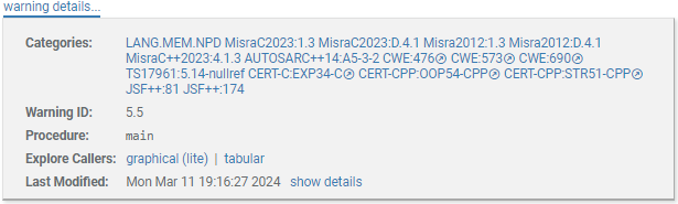 Screenshot fragment: warning information