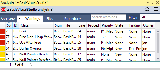 warnings tab
