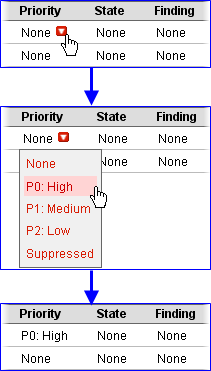 screenshot fragments: editing a warning from a table