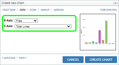 Screenshot: DATA TYPE tab with TOTAL LINES selected