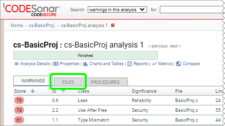 screenshot: analysis page with location of view all link marked