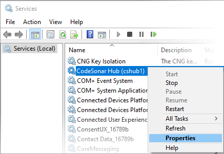 Screenshot fragment: selecting Properties from the pop-up menu