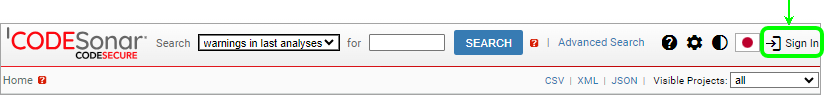 screenshot showing location of Sign In link